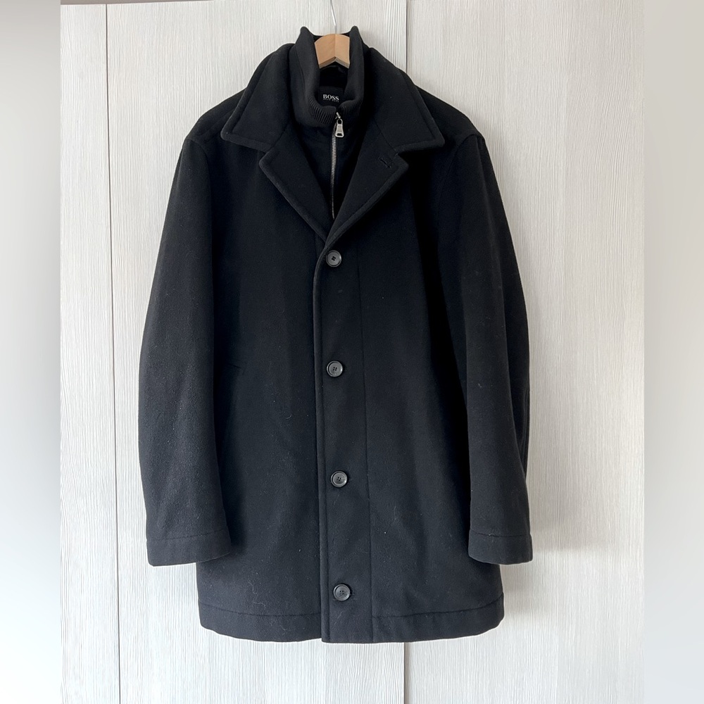 Hugo Boss Elegant Black Pea Coat